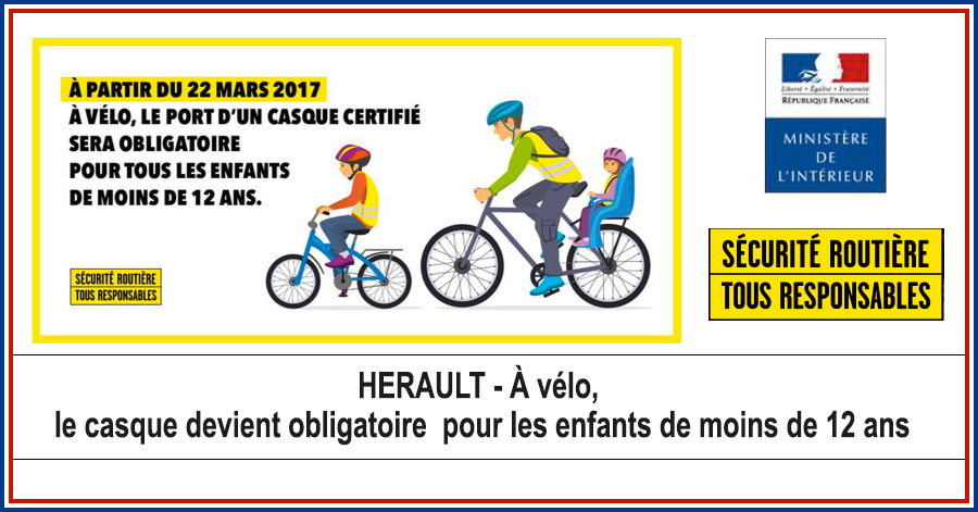 HERAULT - À vélo, le casque devient obligatoire pour les enfants de moins  de 12 ans - Hérault Tribune