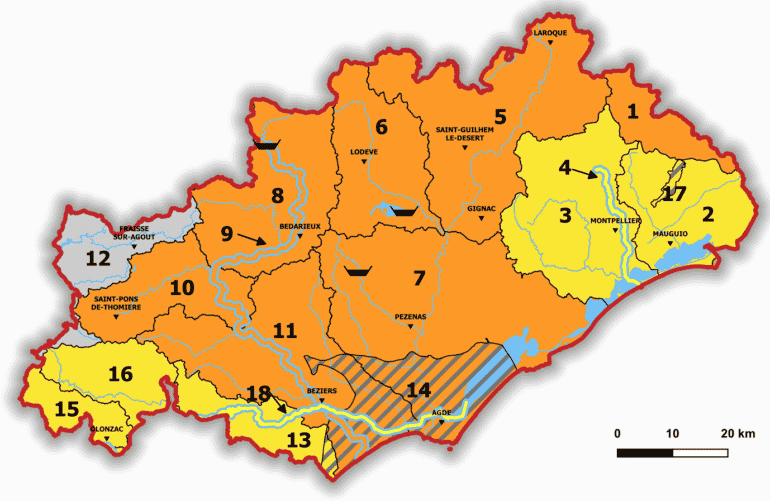 carte des restrictions d'eau dans l'Hérault
