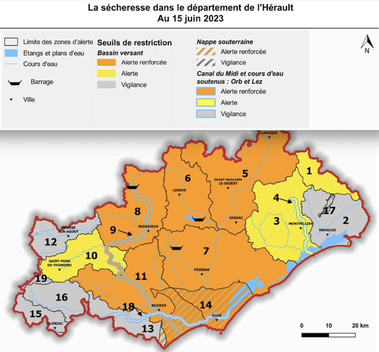 La sécheresse dans l'Hérault au 15 juin 2023 © Préfet de l'Hérault